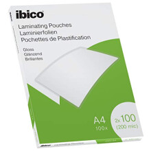 Ibico A4 Laminating Pouches, Gloss Finish, 200 Micron, Pack of 100, Crystal Clear, 627317