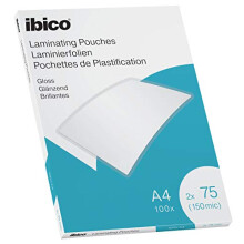 Ibico A4 Laminating Pouches, Gloss Finish, 150 Micron, Pack of 100, Crystal Clear, 627316