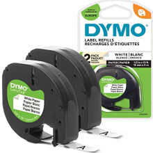 DYMO LetraTag Paper Labels, Authentic, 12 mm x 4 m Roll, Black Print on White Labels, Self-Adhesive Multipurpose Labels for LetraTag Label Makers, 2