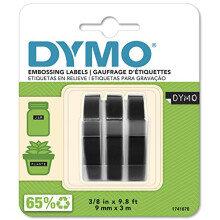 DYMO Authentic Embossing Label Tape | 9 mm x 3 m Rolls | White Print on Black | Self-Adhesive | for Embossing Label Makers | 3 Count
