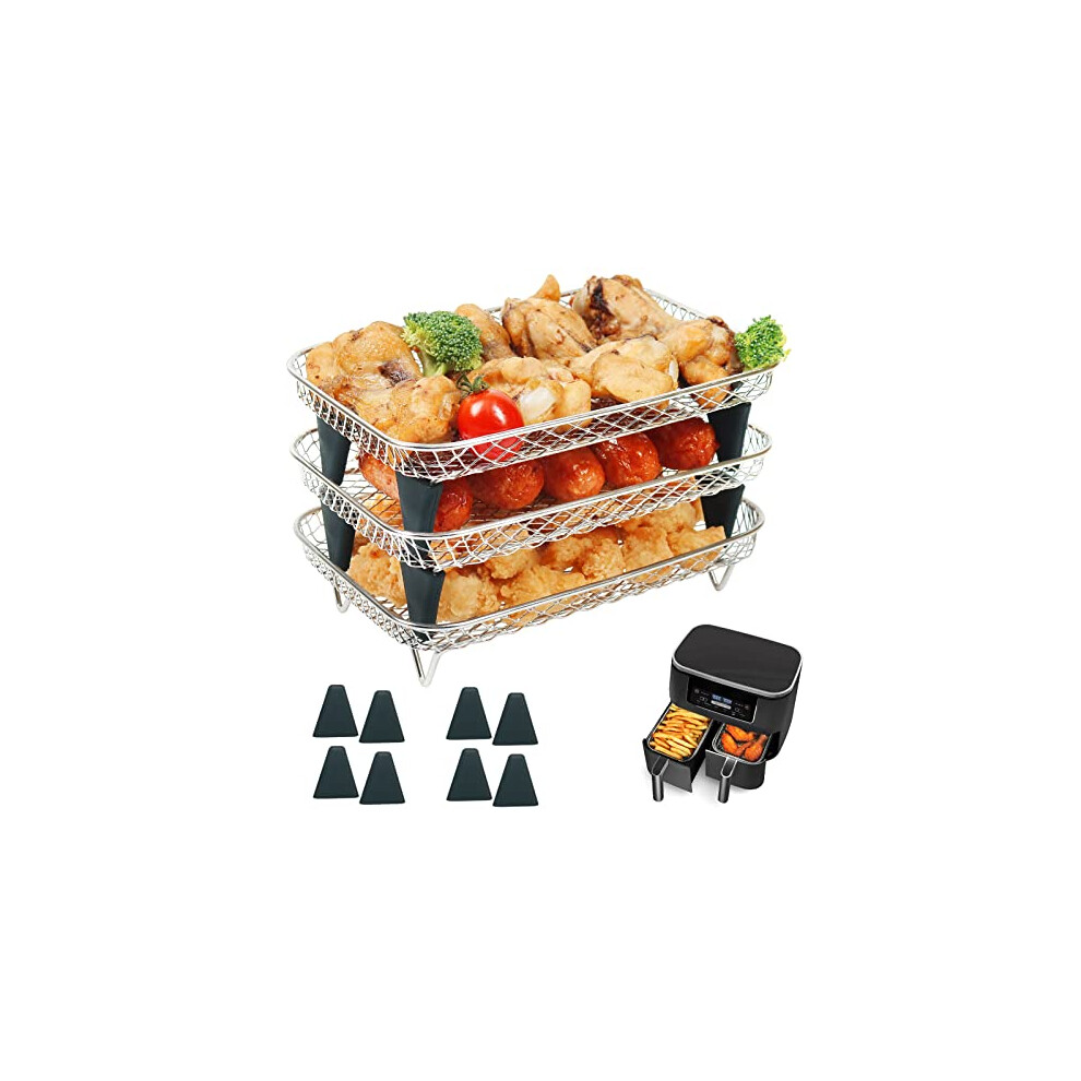 BYKITCHEN Air Fryer Rack for Ninja Dual Basket, 3 Layers, 304 Stainless Steel Stacking Bacon Racks, Air Fryer Accessories for Ninja AF300UK,