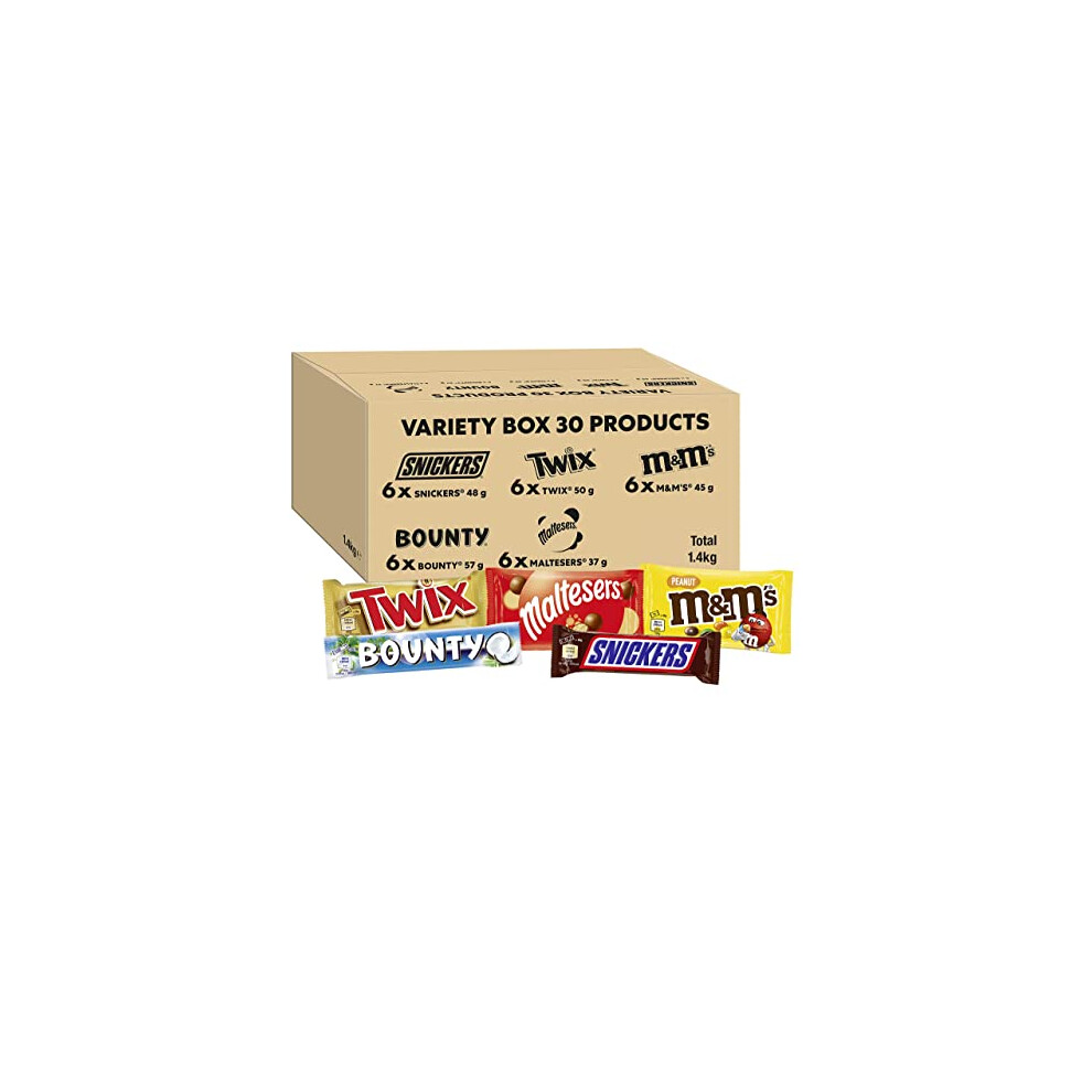 M&M's , Snickers & More, Mixed Chocolate Bar Variety Bulk Box, Chocolate Gift, 30 Bars, 1.4Kg