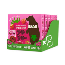 BEAR Raspberry Yoyos - Dried Fruit Rolls - Healthy Kids Snack - Vegan - (Pack of 30)20g, 6 Packs x 5 Small packs