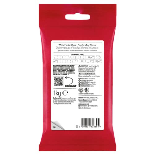 Renshaw Extra Stretch, Extra Smooth, Extra Thin, Marshmallow Flavoured Fondant Icing - White, 1 kg (Pack of 1) 1