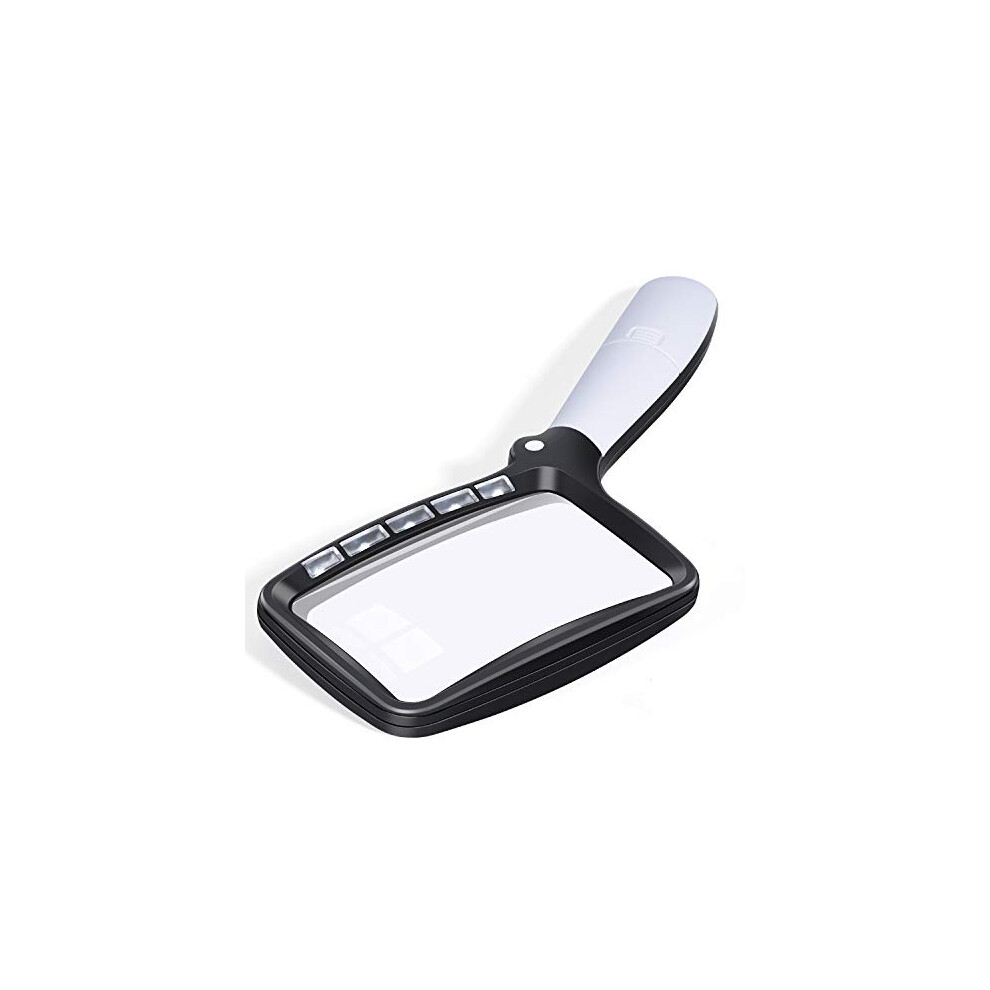 Kaome Rectangular Magnifying Glass with Light Magnifier Large Foldable Handheld 5 LED, 2 Dimming Modes, 2X Magnifying Reading for Seniors Low Vision