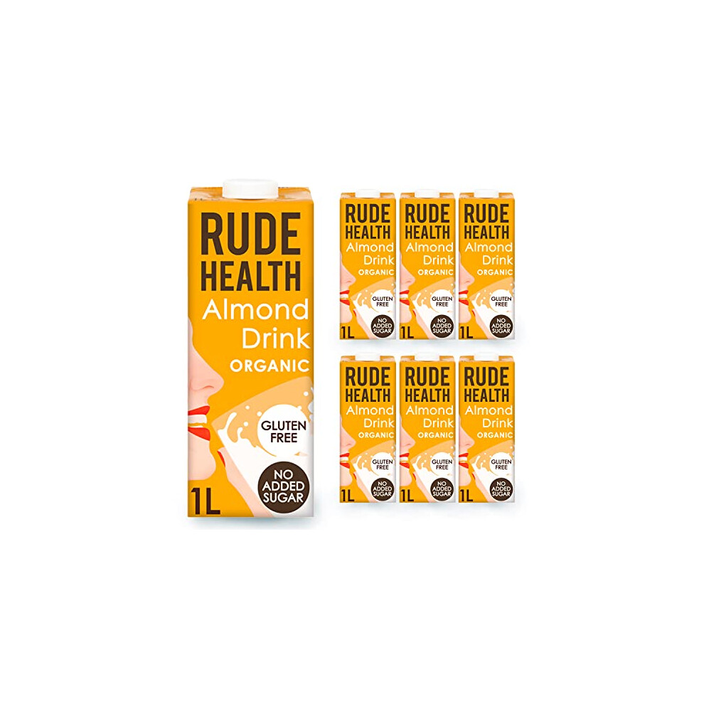 Rude Health 6 x 1 Litre Organic Almond Dairy-Alt Milk, 100% Natural Organic Drink, Lactose Free, Dairy Free & Gluten-Free, No Added Sugar,