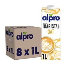 Alpro Barista Foamable Oat Plant-Based Long Life Drink, Vegan & Dairy Free, 1L (Pack of 8) Packaging may vary