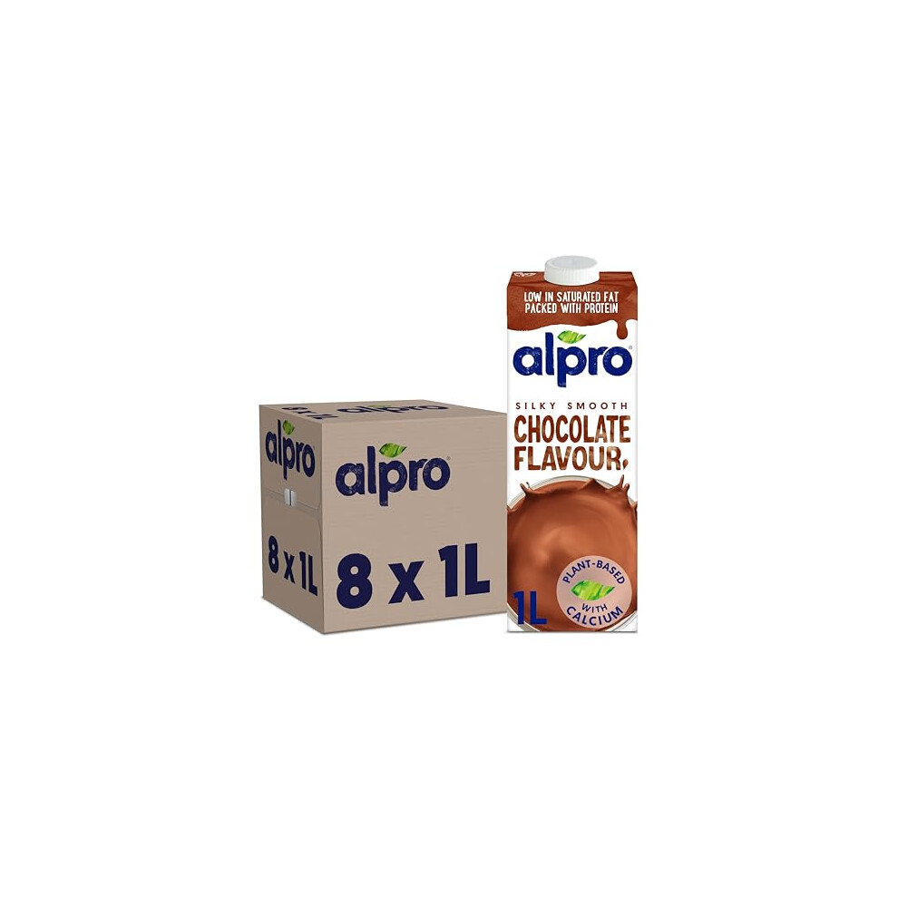 Alpro Chocolate Soya Plant-Based Long Life Drink, Vegan & Dairy Free, 1L (Pack of 8)