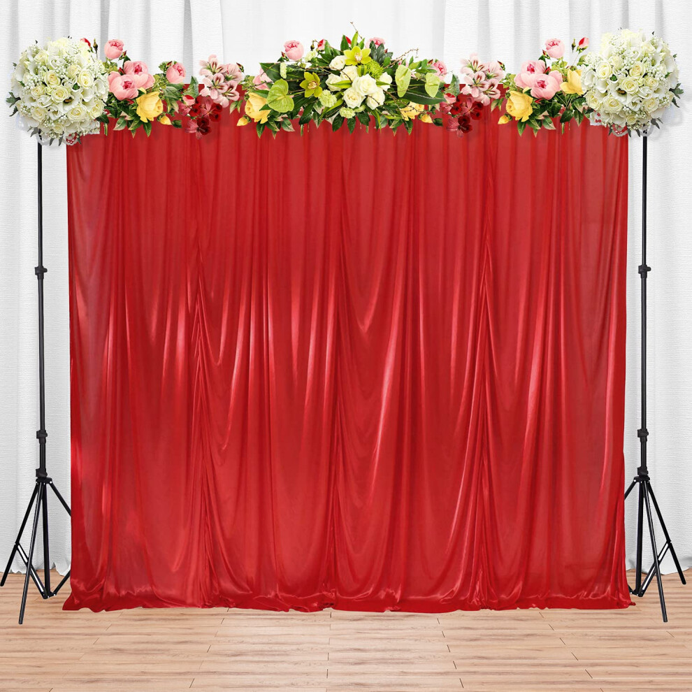 (Red, 3x6 meters) Backdrop Curtain Photography Curtains Detachable Smooth Ice Silk Pleated Backdrop Curtains for Stage Decor Party Backdrop Wedding Birthday Decoration