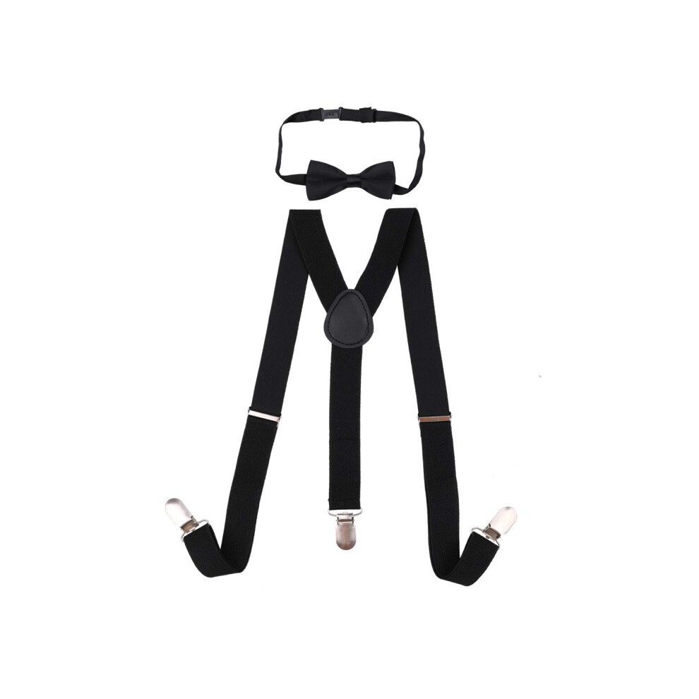 (Black, 85cm (12 to 16 Years)) Kids Braces & Bow Tie Set, Children's Adjustable Fully Elasticated Clip-On Y Shape Suspender with Bow Tie, Clothing Accessory for Boys & Girls