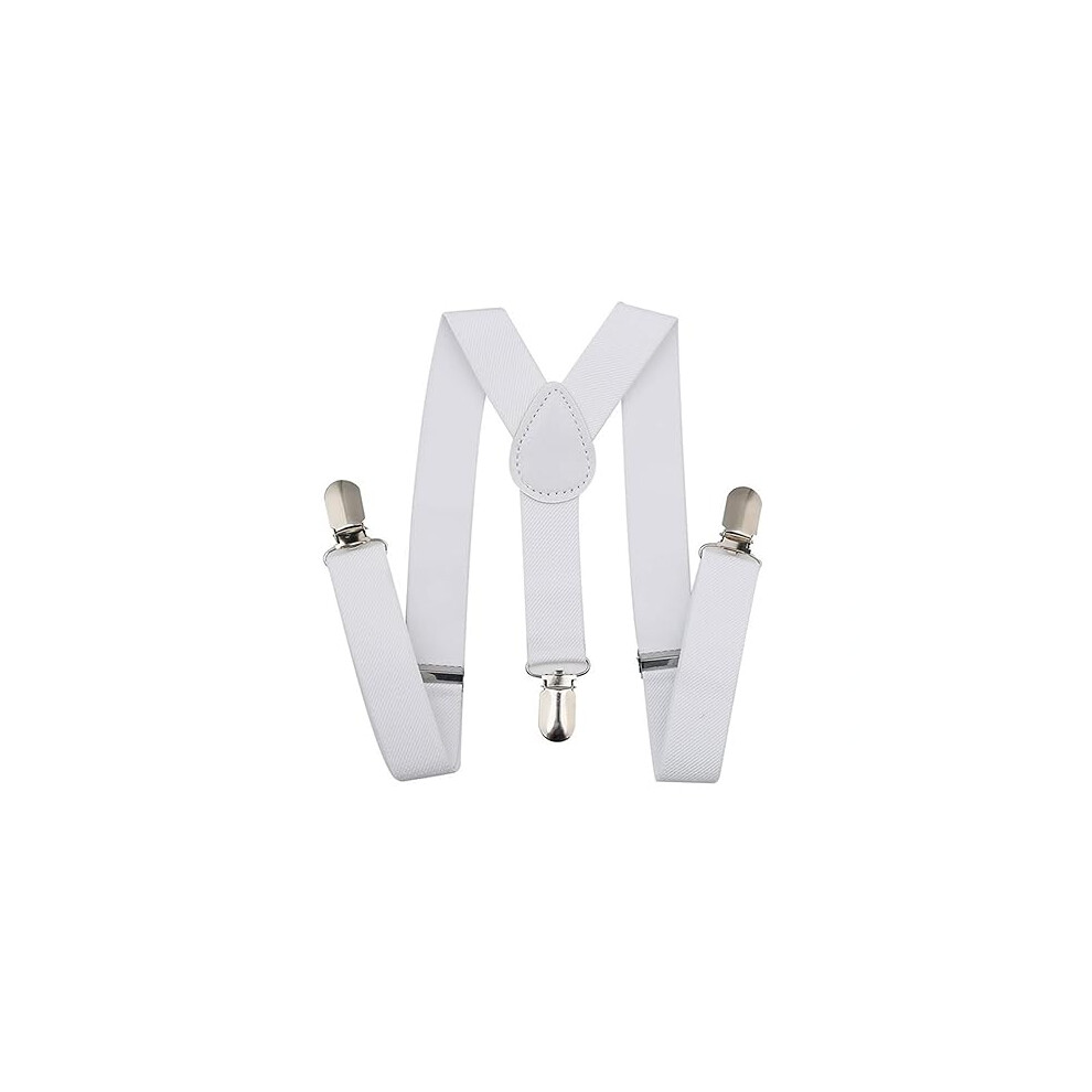 (White) Men's Suspender Braces, Heavy Duty Clip on Suspenders, Fully Adjustable and Elasticated Y shape Suspender for Pantaloon, Trousers, Fashion Accessory