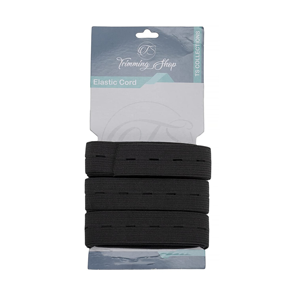 (Black, 20mm x 10 metres) Button Hole Elastic Cord Stretchable Tape Buttonhole Elastic Flatback Sewing Elastic Band with Holes for Trouser Waistbands Maternity Clothes Skirts