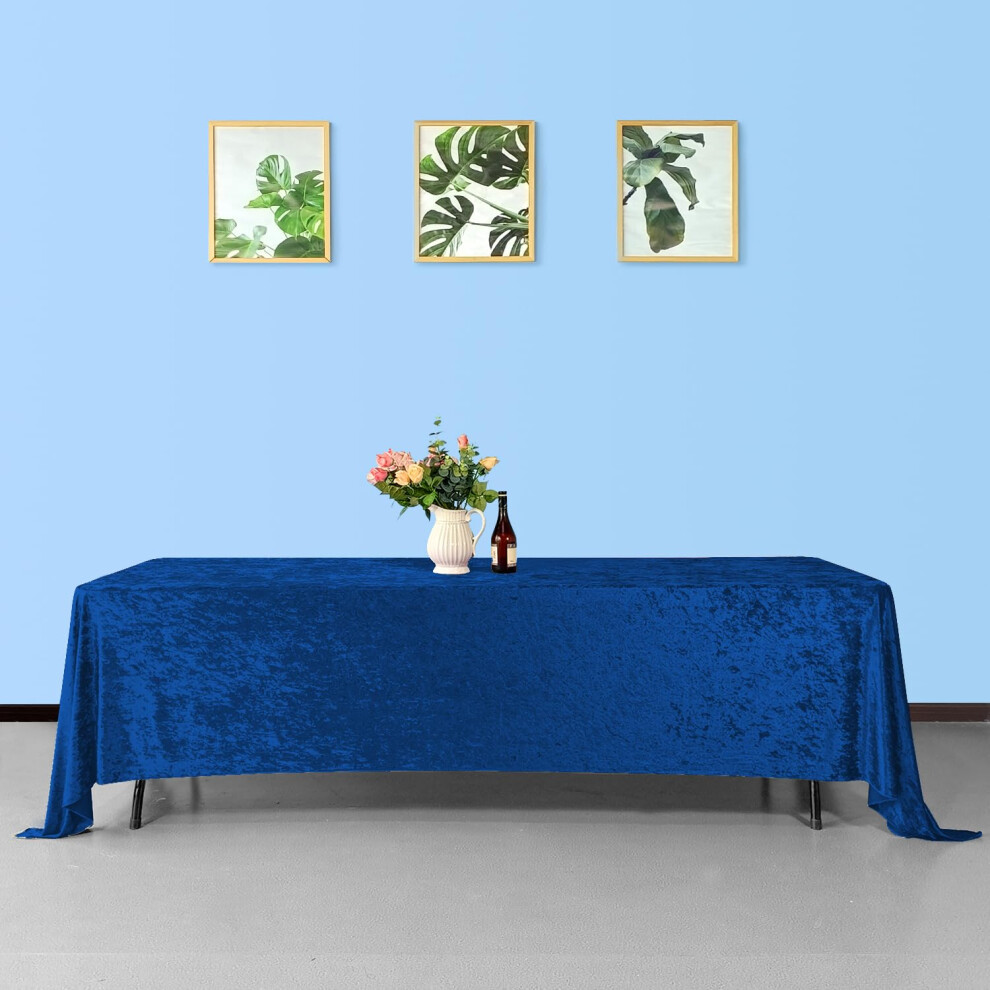 (Royal Blue, 1pc) Crushed Velvet Table Cloth 90x156 Inch Rectangle Dining Table Cover Washable Soft Fabric Glitz Premium Tablecloth