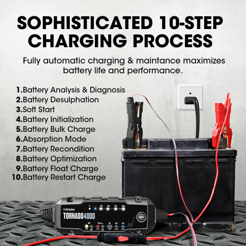 Car Battery Charger Trickle Charger TOPDON TORNADO4000 4.0Amp for 6V