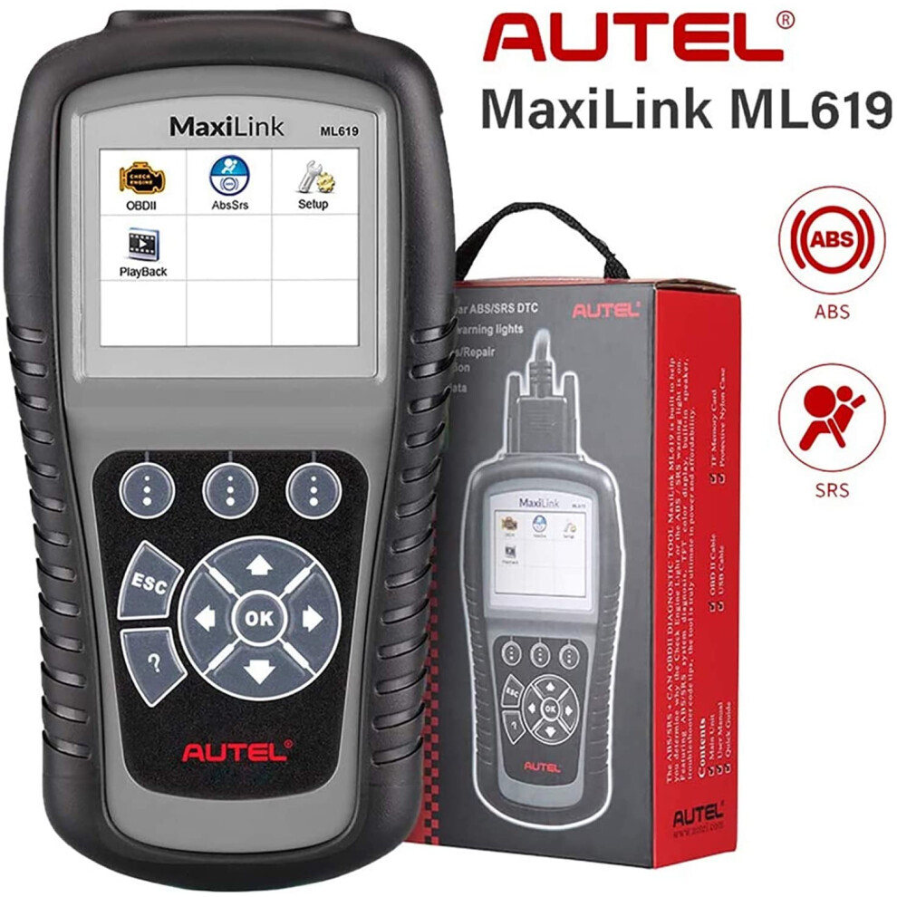 Autel MaxiLink ML619 OBD2 Scanner ABS SRS Code Reader OBDII Scan Tool Turns off Engine Light (MIL)