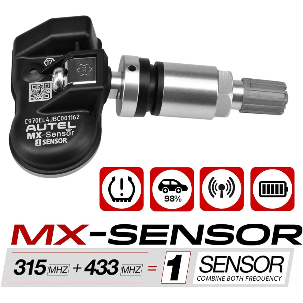 Autel TPMS Sensor (315MHz+433MHz) Screw-in OE-Level Universal Programmable MX-Sensor Metal Camp Stem