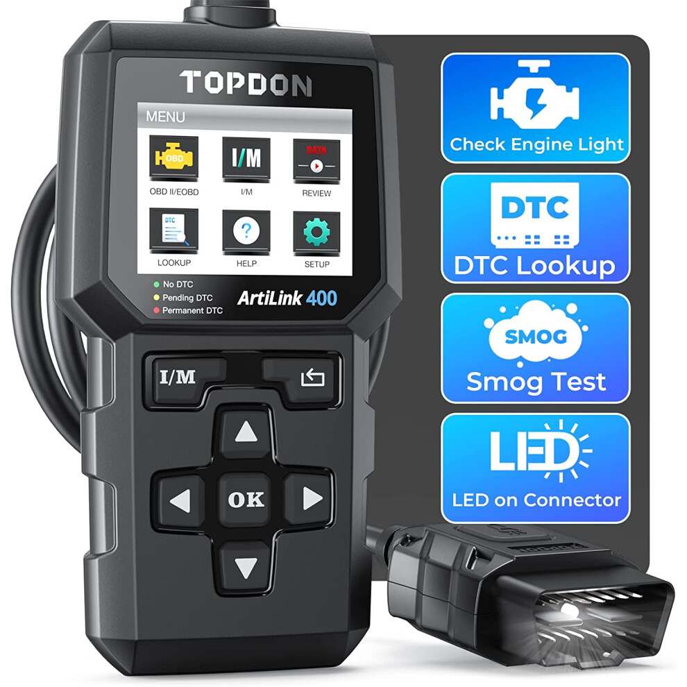 OBD2 Scanner Topdon AL400 Car Diagnostic Scanner Check Engine Light, 10 OBD Function Smog Check/O2 Sensor Test