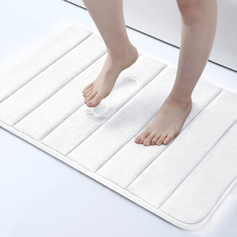 (50 x 80 cm, White) Non Slip Shower Bath Mats Memory Foam Bathroom Rug