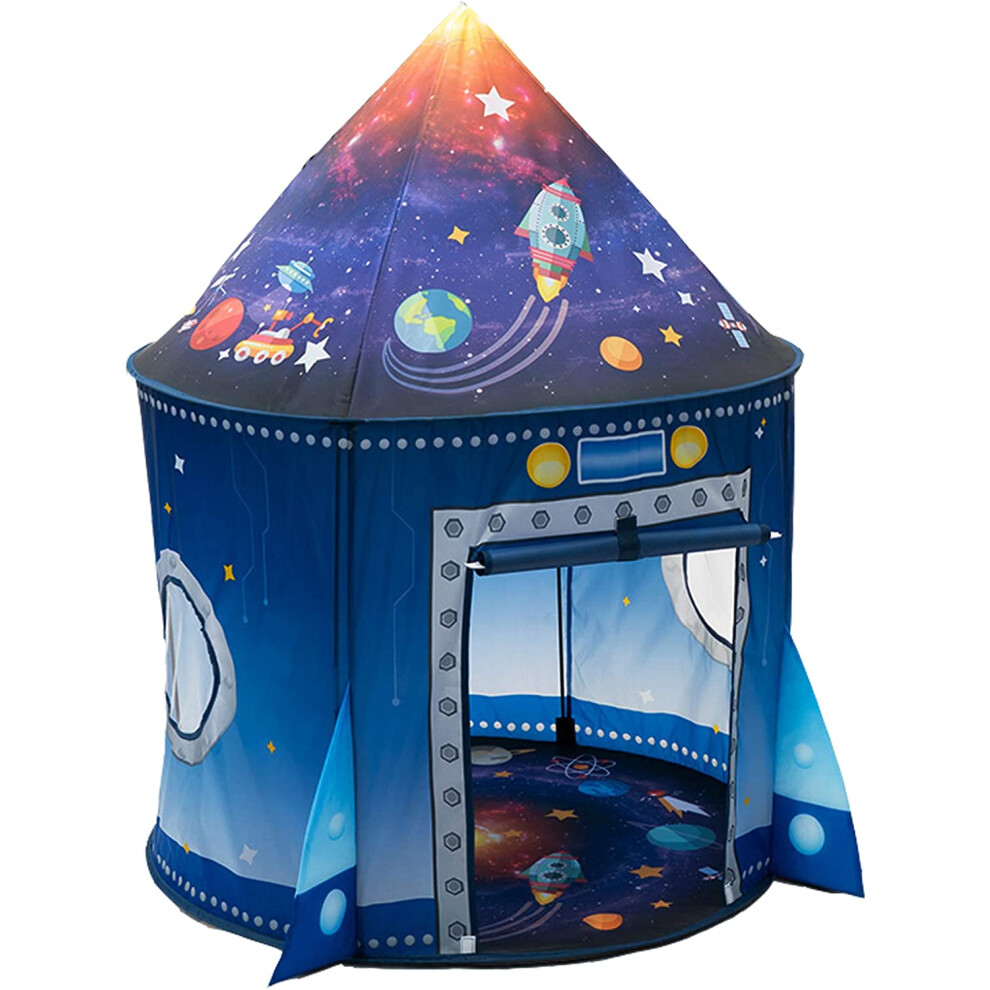 (Blue) Rocket Ship Kids Tent Pop Up Play Toy Tent for Children