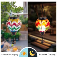 (F) Solar LED Red Or Rainbow Hot Air Balloon Hanging Outdoor Garden Lantern Light