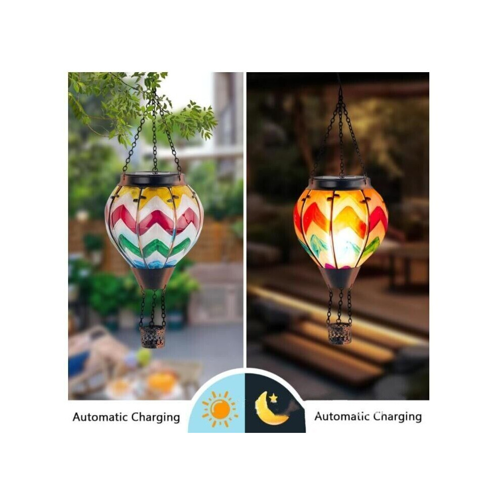 (F) Solar LED Red Or Rainbow Hot Air Balloon Hanging Outdoor Garden Lantern Light