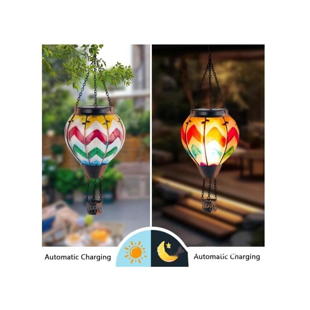 Mdsrjone (F) Solar Led Or Rainbow Hot Air Balloon Hanging Outdoor Garden Lantern Red/Light