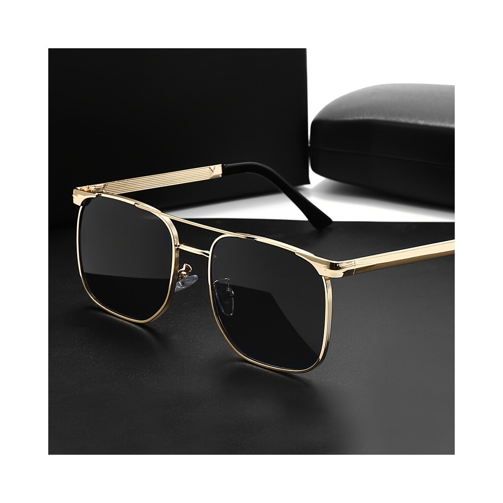 (Golden color) Double Beam Frame Fashion Glasses For Women Men Anti Glare Sun Shades Glasses