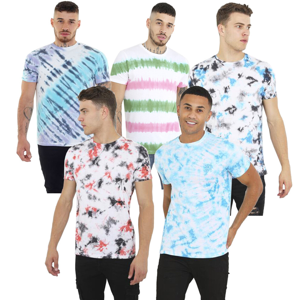 (White, Blue, Heath, L) Mens Brave Soul Short Sleeve T-Shirts Cotton Tie Dye Style Gym Top Tee