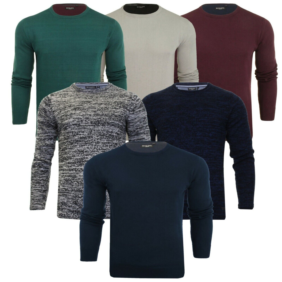 (Blue-Boren, S) Mens Jumper Long Sleeve Light Knit Crew Neck Sweater Jersey Brave Soul XL L M S