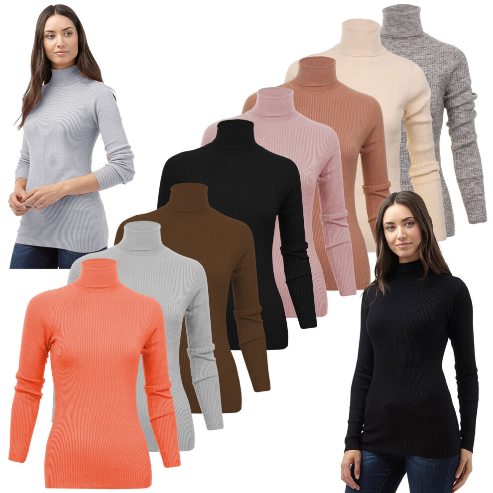 (Beige-Oatmel-Twin, XS) Ladies Polo Roll Neck Jumper Sweater Soft Light Knit Ribbed Top Brave Soul XS-L