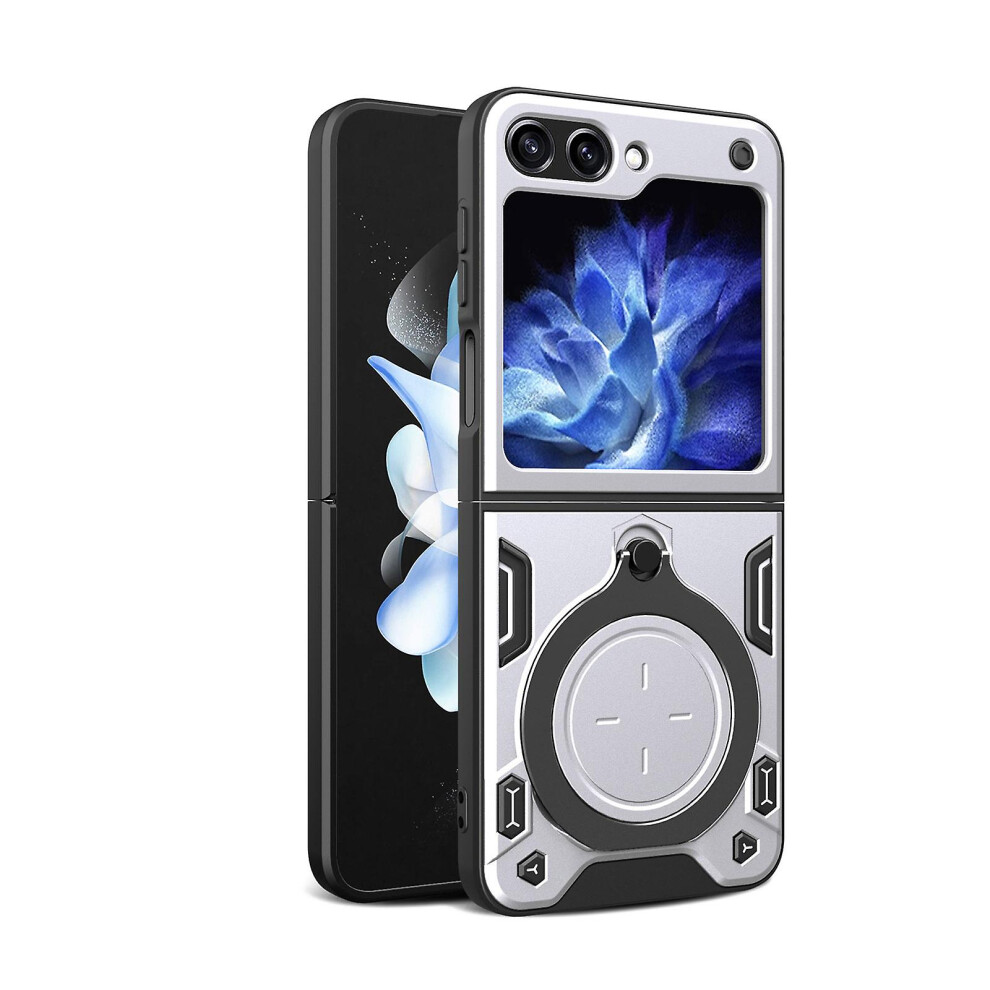 (Silver) Magnetic Case For Galaxy Z Flip 5 Case With Kickstand, Compatible With Magsafe Vehicle Mount, Screen Silver 5413368031749