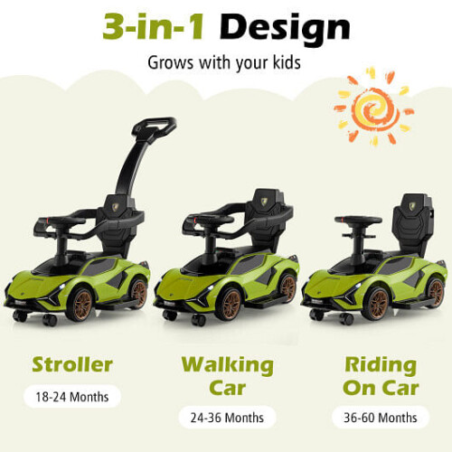 3 in 1 Licensed Lamborghini Ride Walking Toy Stroller-Green 1