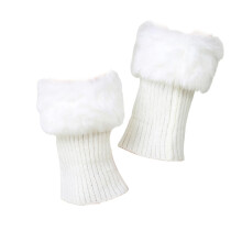 (Women's Winter Leg Warmer Knit Faux Fur Trim Boot Toppers Cuffs Footless Socks Fg) Women's Winter Leg Warmer Knit Faux Fur Trim Boot Toppers Cuffs Footless Socks Fg