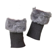 (Women's Winter Leg Warmer Knit Faux Fur Trim Boot Toppers Cuffs Footless Socks Fg) Women's Winter Leg Warmer Knit Faux Fur Trim Boot Toppers Cuffs Footless Socks Fg
