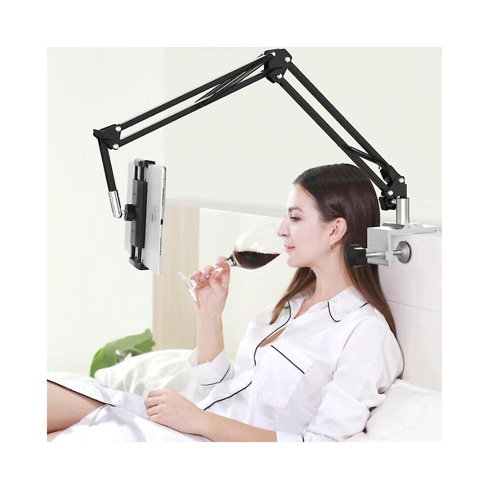 (Black, 105cm) Adjustable Foldable Tablet Holder For Bed Desk 360 Degree Rotation For Iphone Ipad Tablet