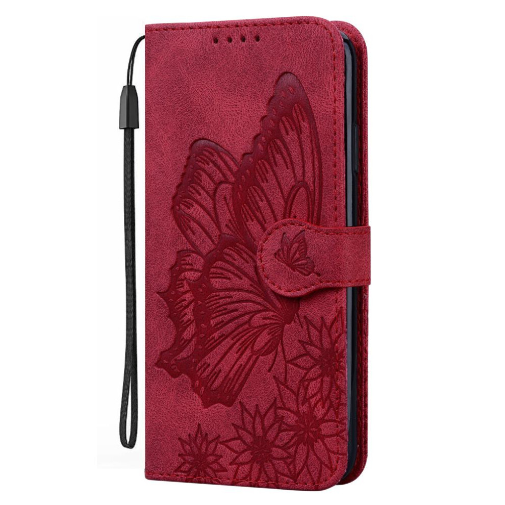 Gangxun (Red) Case For Samsung Galaxy A55 5G Kickstand Protective Leather Wallet With Card Slot Stand Flip Phone Case Big Butterfly Red