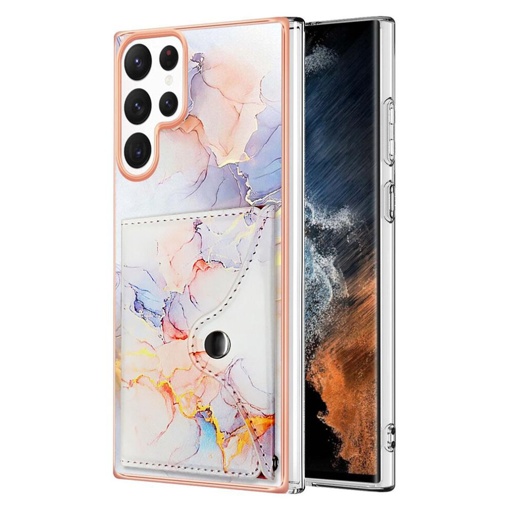 (White) Case For Samsung Galaxy S23 Ultra 5G Card Slots Marble Soft Tpu Bumper Slim Wallet White 764762750183