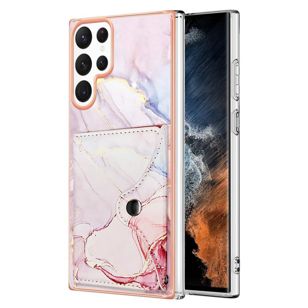 (Pink) Case For Samsung Galaxy S22 Ultra 5G Card Slots Slim Wallet Soft Tpu Bumper Marble Pink 764762750251