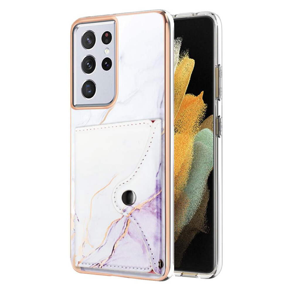 (Purple) Case For Samsung Galaxy S21 Ultra 5G Slim Wallet Card Slots Soft Tpu Bumper Marble Purple 764762750411