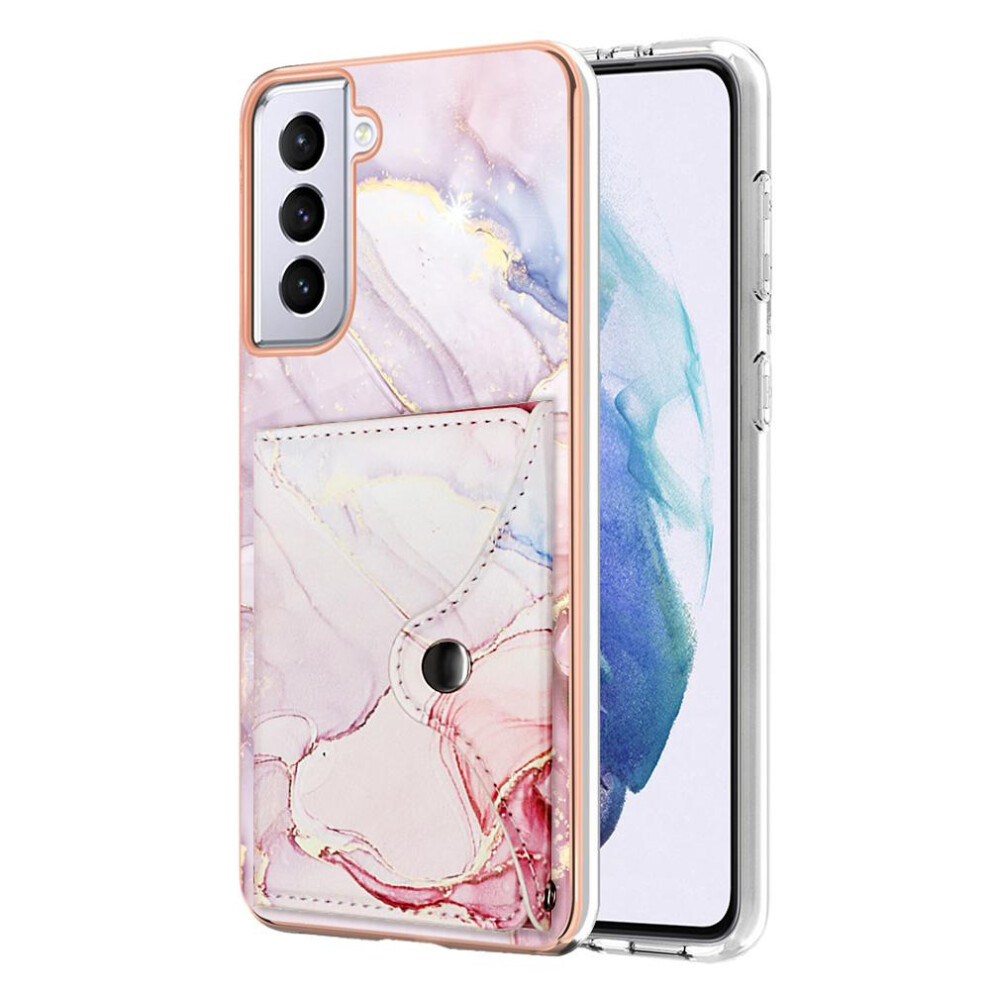 (Pink) Case For Samsung Galaxy S21 Fe 5G Card Slots Marble Soft Tpu Bumper Slim Wallet Pink 764762750459
