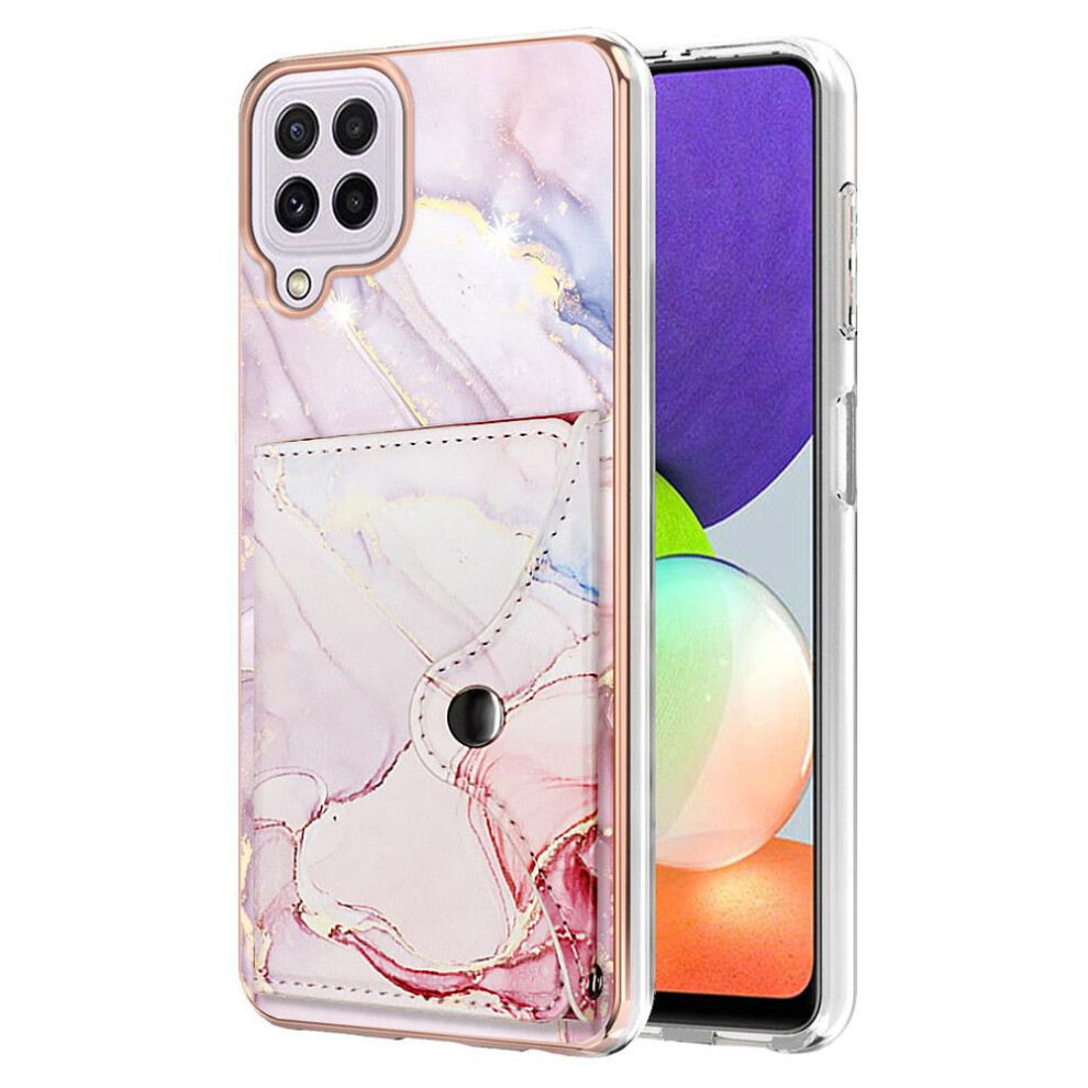 (Pink) Case For Samsung Galaxy A22 4G Slim Wallet Marble Card Slots Soft Tpu Bumper Pink 764762751456