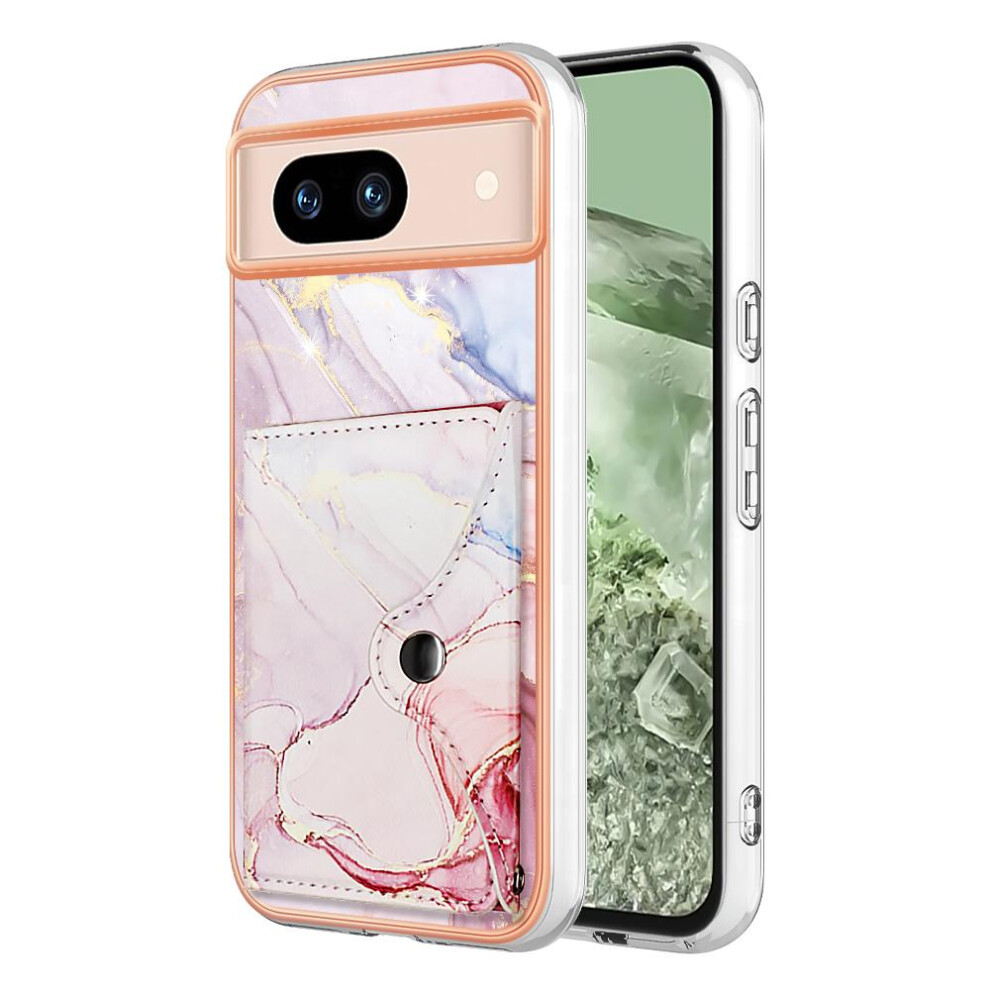 (Pink) Case For Google Pixel 8A Soft Tpu Bumper Card Slots Slim Wallet Marble Pink 764762751906