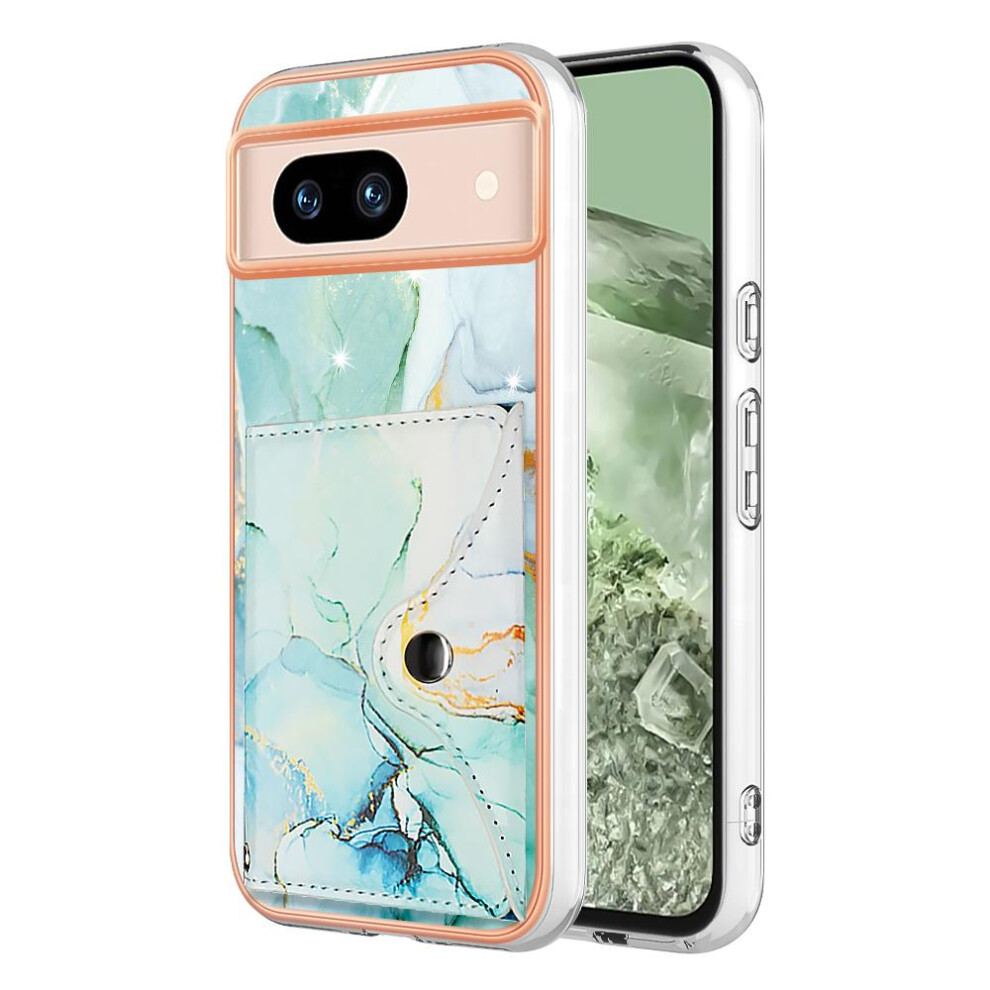 (Green) Case For Google Pixel 8A Soft Tpu Bumper Card Slots Slim Wallet Marble Green 764762751920