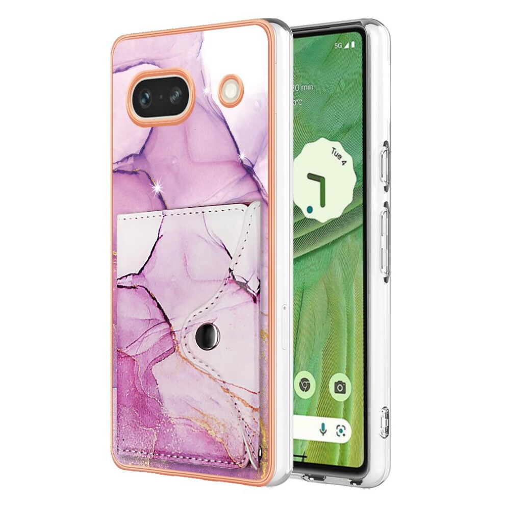 (Rose ) Case For Google Pixel 7A Marble Card Slots Slim Wallet Soft Tpu Bumper Red 764762752040