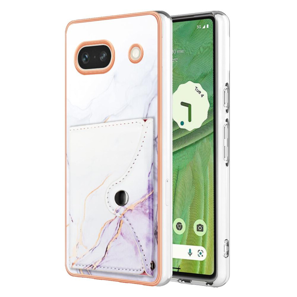 (Purple) Case For Google Pixel 7A Marble Card Slots Slim Wallet Soft Tpu Bumper Purple 764762752064