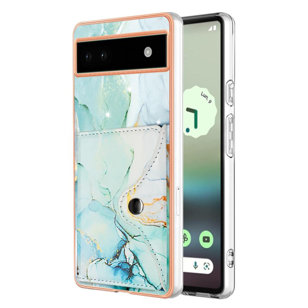 (Green) Case For Google Pixel 6A Slim Wallet Card Slots Soft Tpu Bumper Marble Green 764762752125