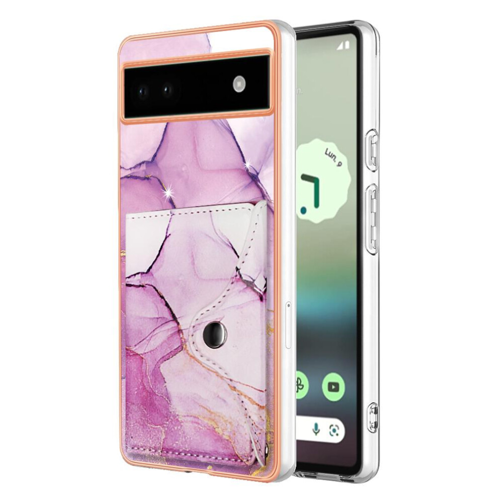(Rose ) Case For Google Pixel 6A Slim Wallet Card Slots Soft Tpu Bumper Marble Red 764762752095