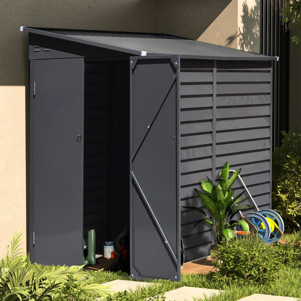 (Grey) 8.8 x 4.7 ft Pent Metal Garden Storage Shed Motorcycle Shed with Lockable Door