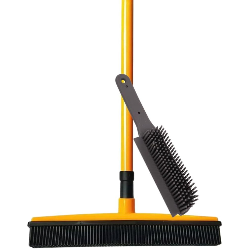 Rubber Bristle Broom Set, Fur Remover Broom with Squeegee, Pet Hair Removal Broom