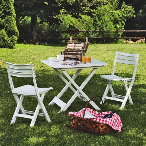 URBN Living (White) Folding Table and 2 Chairs Set for Outdoor Garden